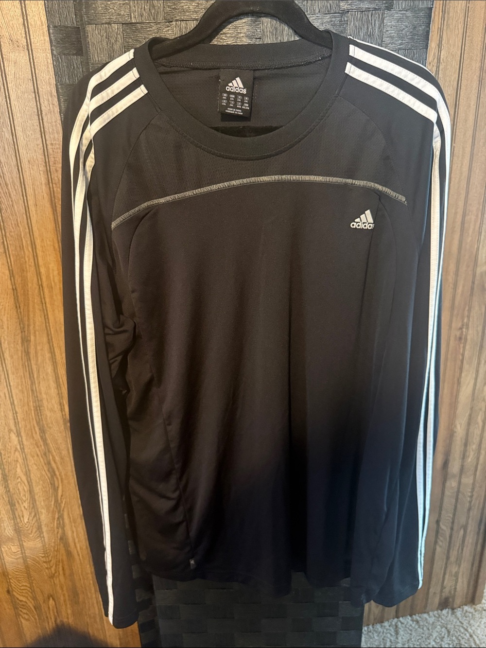 adidas Black Long Sleeve Athletic Top with White Three-Stripes